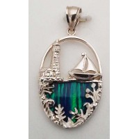 RARD254S Sterling Silver Boat and Lighthouse Opal Pendant